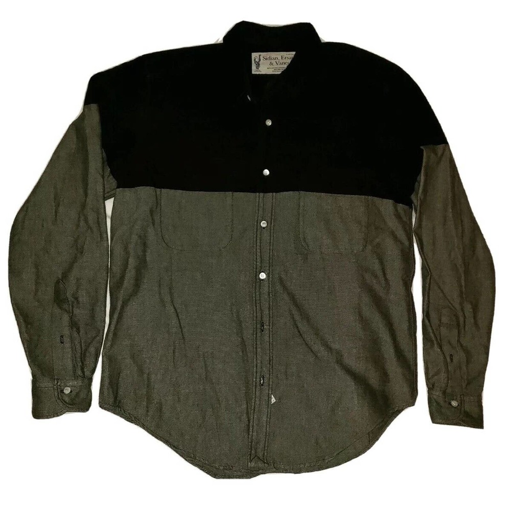 Sidian, Ersatz & Vanes Black Gray Button‎ Down Heavy Cotton Shirt Size Small
